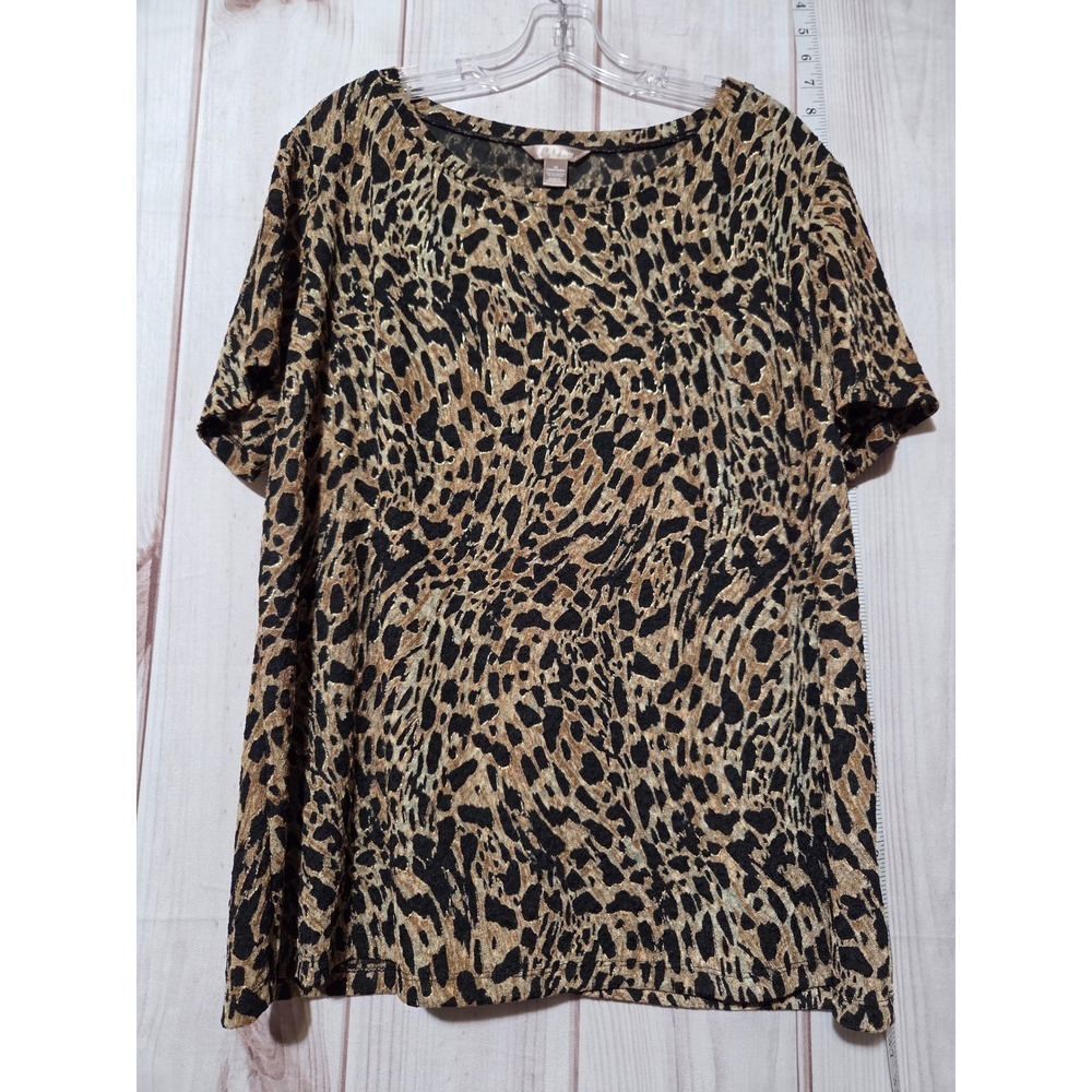 White Stag Womens 2X Leopard Print Short Sleeve Tunic Top Blouse Plus Size